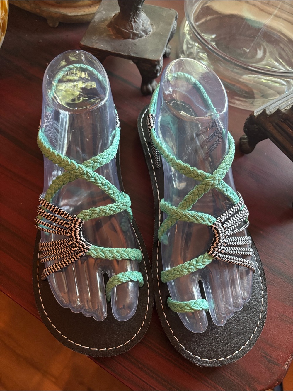 Plaka Palm Leaf Women’s Braided Mint Green Strappy Sandals